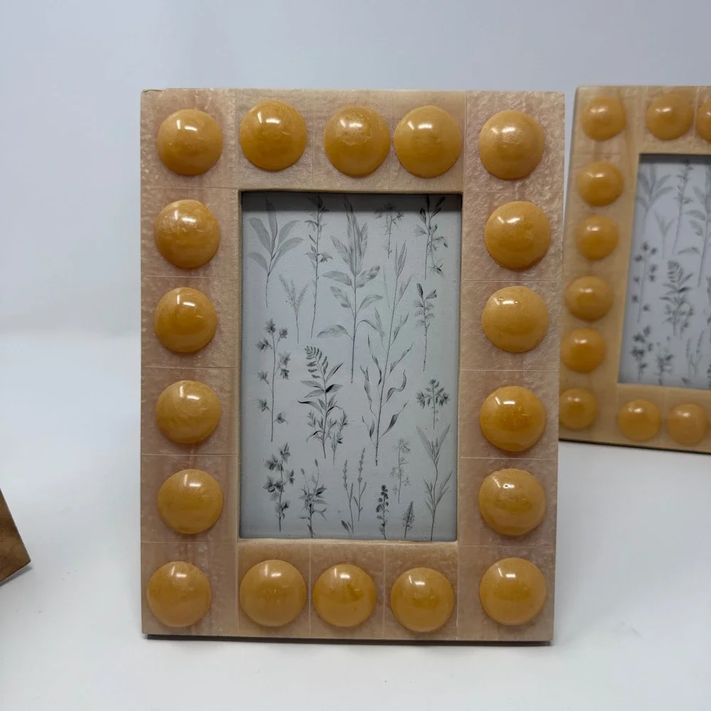 Creative Co-op Set of 4 Handmade Bobbin Photo Frames Honey Yellow 4x6 DG1003